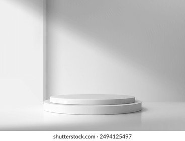 Minimalist 3D White Podium on Clean Wall Background, Professional Mockup for Product Presentation, Sleek Elegant Display