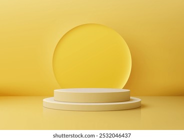 Pódio amarelo 3D minimalista com design circular para exibição de produtos e moderno 