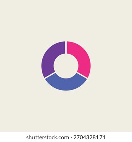 Minimalist 3-segment donut chart icon in vibrant colors for financial reports, business infographics, and web UI design