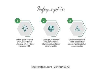 Minimalist 3-Stage Infographic – Flat Vector Template for Presenting Workflow Sequences, Marketing Reports, and Web Development Concepts.