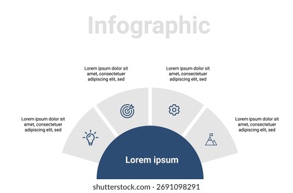 Minimalist 4-Step Infographic Template with Flat Icons for Business Presentation, Strategic Planning, and Project Management in Professional Vector Format