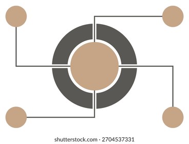 Modelo minimalista de infográfico radial de 4 etapas. Diagrama em círculo vetorial isolado com tons neutros de terra para estratégia central ou apresentação de processo em quatro partes
