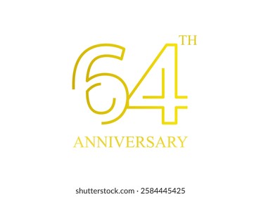 Minimalist 64th Anniversary design featuring elegant gold typography on a white background. Perfect for celebration graphics, company milestones, and event branding. Vector illustration