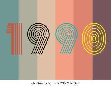 Minimalist 90s background with strip colors retro and year number of 1990. Tshirt design concept 90's theme 