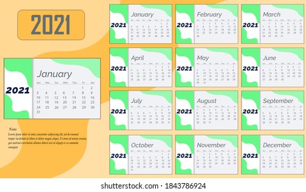 minimalist abstract 2021 calendar, modern abstract calendar template