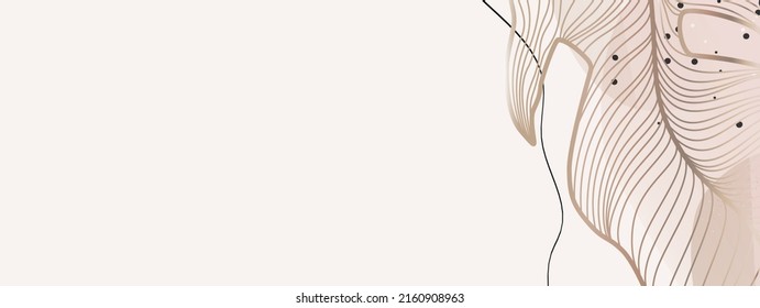 Minimalist abstract art background with hand drawn tropical leaf and place for text. Abstract leaf. Design wall decoration, postcard, poster or brochure.