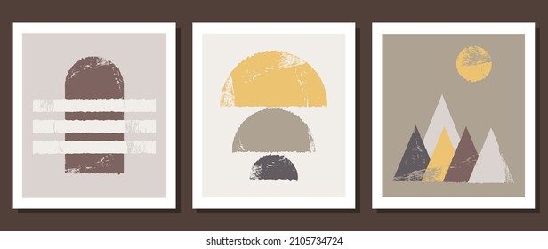 Minimalist abstract art background with vector shape elements. Design for wall decoration, postcards, posters. Boho style.