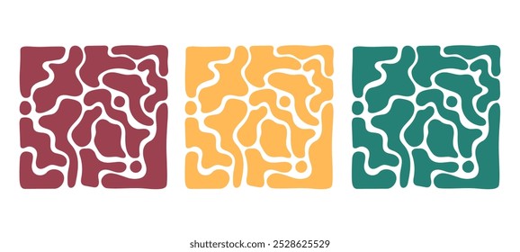 Conjunto de diseños de arte abstracto minimalista. Formas orgánicas audaces. Patrón decorativo fluido. Ilustración vectorial