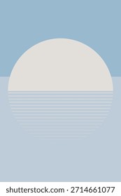 Arte abstracto minimalista con un Grande círculo blanco que se asemeja a un sol o luna sobre un fondo azul suave. Las líneas simples añaden textura al diseño abstracto. Vector de ilustración de invierno.