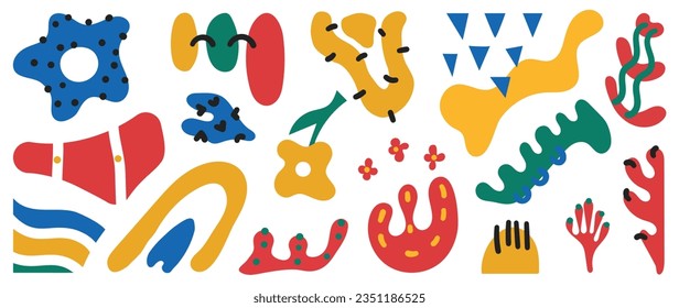 Minimalist abstract art shapes vector collection. Set of doodle elements, hand drawn organic shape, leaf, branch, coral. Minimal style element with earth tone for decoration, ads, prints, branding.