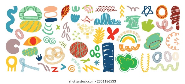Colección vectorial de formas de arte abstracto minimalista. Conjunto de elementos de doodle, forma orgánica dibujada a mano, hojas, coral, estrella. Elemento de estilo minimalista con tono de tierra para la decoración, anuncios, impresión, marca.