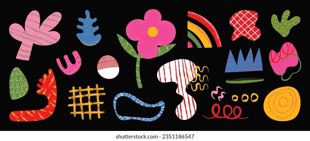 Minimalist abstract art shapes vector collection. Set of doodle elements, hand drawn organic shape, leaf, branch, coral. Minimal style element with earth tone for decoration, ads, prints, branding.