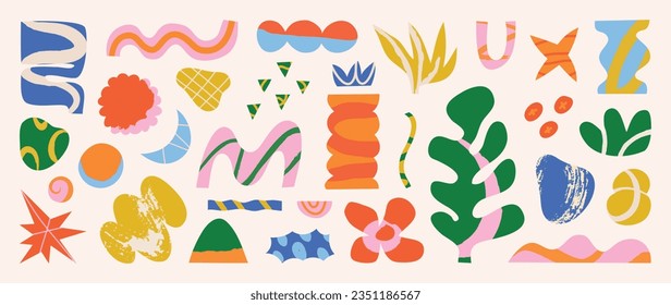 Minimalist abstract art shapes vector collection. Set of doodle elements, hand drawn organic shape, leaf, branch, coral. Minimal style element with earth tone for decoration, ads, prints, branding.