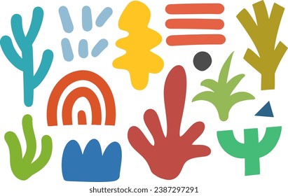 Minimalist abstract art shapes vector collection. Set of various abstract shapes. Hand drawn doodles. Vector illustration isolated.