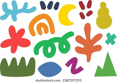Minimalist abstract art shapes vector collection. Set of various abstract shapes. Hand drawn doodles. Vector illustration isolated.