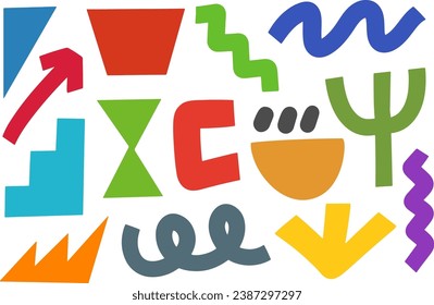 Minimalist abstract art shapes vector collection. Set of various abstract shapes. Hand drawn doodles. Vector illustration isolated.