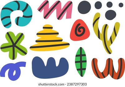 Minimalist abstract art shapes vector collection. Set of various abstract shapes. Hand drawn doodles. Vector illustration isolated.