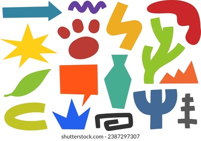 Minimalistische abstrakte Kunst formt Vektorgrafik. Satz verschiedener abstrakter Formen. Handgezeichnete Doodles. Vektorgrafik einzeln.
