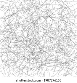 Minimalist abstract art work of black pencil scribbles or irregular pen strokes on paper or white background. Describes confusion, anger, or feelings of stress. Good for background or wallpaper.