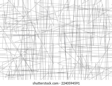 Minimalist abstract artwork of black pencil scribbles. Irregular pen strokes on paper or white background. Describes expressions of confusion, anger, or feelings of stress. For textures or wallpaper.