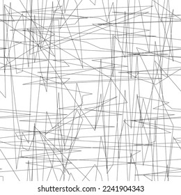 Minimalist abstract artwork of black pencil scribbles. Irregular pen strokes on paper or white background. Describes expressions of confusion, anger, or feelings of stress. For textures or wallpaper.