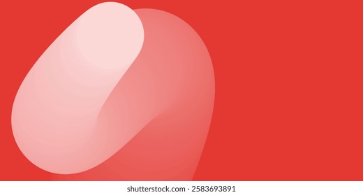 Minimalist abstract artwork featuring a red and pink translucent curvy shape on red background with copyspace. Modern geometric composition ideal for branding, backgrounds and digital design projects.
