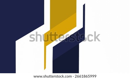 minimalist abstract artwork using three bold, flat geometric panels—navy blue, mustard yellow, and white.
