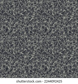 Minimalist abstract artwork of white chalk scribbles. Irregular pen strokes on board or black background. Describes expressions of confusion, anger, or feelings of stress. For textures or wallpaper.