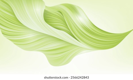 Minimalist abstract background, abstract artwork featuring a flowing, organic form in a soft green hue. The delicate lines and subtle curves create a sense of elegance and movement