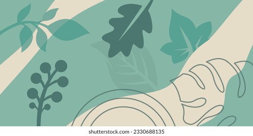Minimalist abstract background with black outline leaves