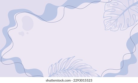 Minimalist abstract background. Blue colour leaves with pastel background. Blue colour outline leaves. organic abstract shapes and line. Minimalist style. Pastel background. Pastel Blue Color. 