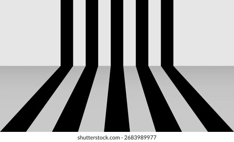 Minimalist abstract background with bold black and white perspective lines creating a modern geometric space effect, vector illustration