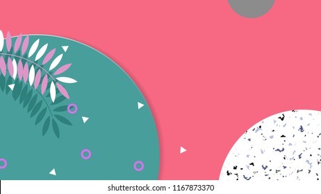 Fondo abstracto minimalista, formas redondeadas con hojas, tonos verde pastel y rosa