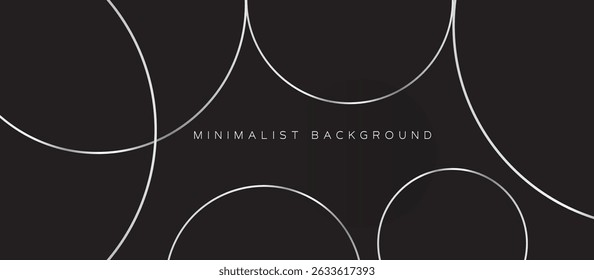 Plano de fundo abstrato minimalista com cor preta profunda, sobreposição de círculos irregulares, cinza claro fino e traçado de linha de prata, efeito de profundidade em camadas, design elegante sutil, composição moderna