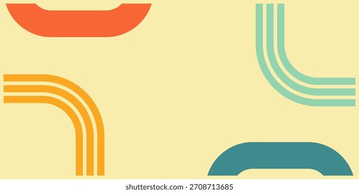 Design de plano de fundo abstrato minimalista com linhas curvas retro-coloridas e formas de canto geométrico