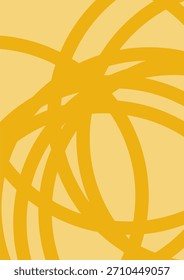 Diseño de fondo abstracto minimalista con líneas curvas en negrita, superpuestas e intersecadas en un rico amarillo mostaza, creando un patrón dinámico de garabatos sobre un fondo de color canela pálido