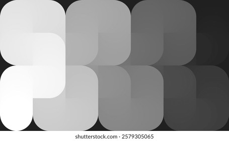 Minimalist abstract background design with a thick, curving line flowing across a black backdrop. The gradient transitions from white to gray to black, creating depth and movement