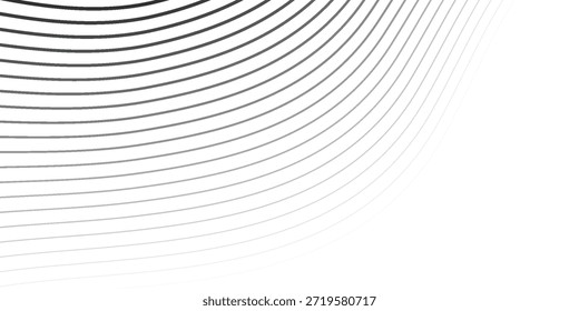 Un fondo abstracto minimalista presenta una serie de líneas curvas grises elegantemente desvanecidas que irradian hacia afuera desde un punto central contra un fondo blanco nítido.