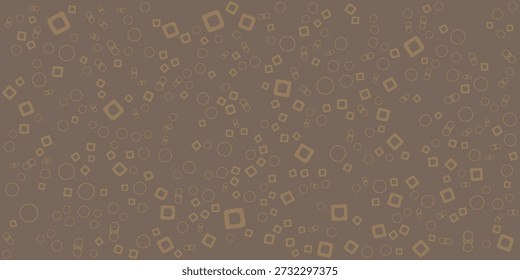 A minimalist abstract background featuring an array of small, light-colored geometric shapes, including circles and squares, scattered across a solid brown canvas, creating a subtle texture and visua.