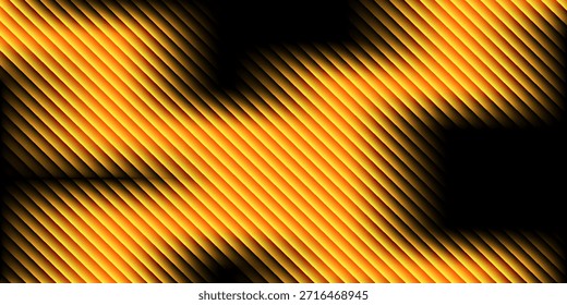 Fondo abstracto minimalista con una onda oscilante amarilla brillante de barras de luz de Vertical en negro.
