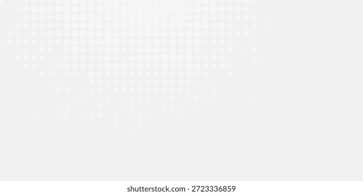 Minimalistischer abstrakter Hintergrund mit einem sauberen, weißen und weichen, grauen Rasterpunktmuster mit einem sanften Abklingen des Farbverlaufs, der eine moderne digitale Textur für zeitgenössisches Design und die Nutzung im Web schafft