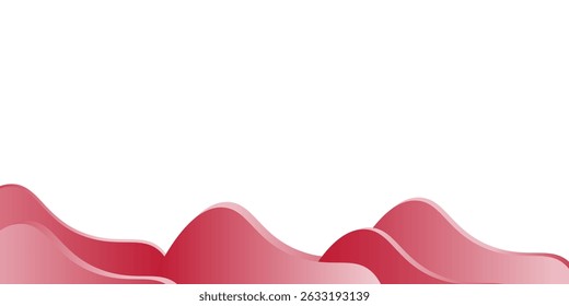 A minimalist abstract background featuring flowing, wavy red gradients resembling hills or waves, with transparent circular outlines floating around. The design has a clean white upper area. eps 10