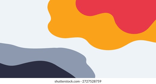Ein minimalistischer abstrakter Hintergrund mit fließenden, organischen Formen in einer Palette von warmen Orangen und Rot, kontrastiert mit kühlen Grautönen und Blues.
