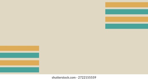 Un fondo abstracto minimalista con un lienzo beige claro con rayas Horizontales en alternancia de colores verde azulado y naranja, ubicado en las esquinas inferior izquierda y superior derecha.