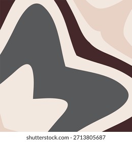 A minimalist abstract background featuring organic, flowing shapes in muted earth tones of dark brown, grey, and beige.