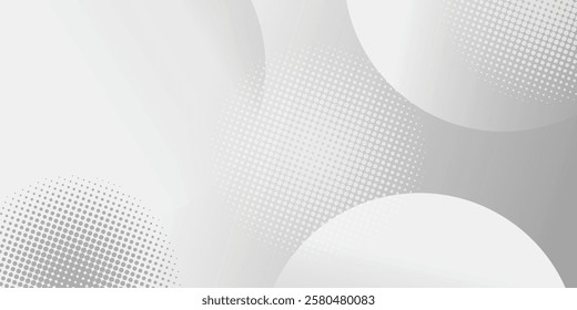A minimalist abstract background featuring overlapping curves and circular shapes in various shades of gray, white smooth gradien 