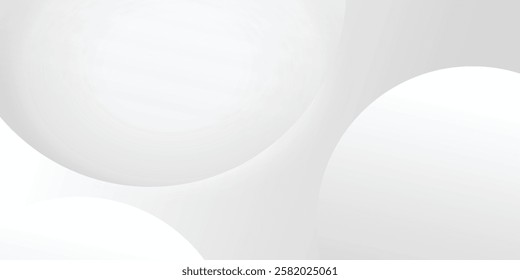 A minimalist abstract background featuring overlapping curves and circular shapes in various shades of gray, creating a smooth gradient and subtle depth