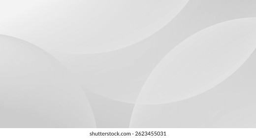 A minimalist abstract background featuring overlapping curves and circular shapes in various shades of gray, creating a smooth gradient and subtle depths.