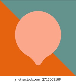 Un fondo abstracto minimalista con una forma de burbuja de discurso de color melocotón sobre un patrón geométrico dividido en naranja y verde azulado.