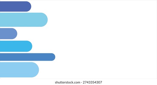 A minimalist abstract background featuring a series of blue and light blue rounded rectangular shapes arranged vertically on the left side, set against a clean white backdrop.